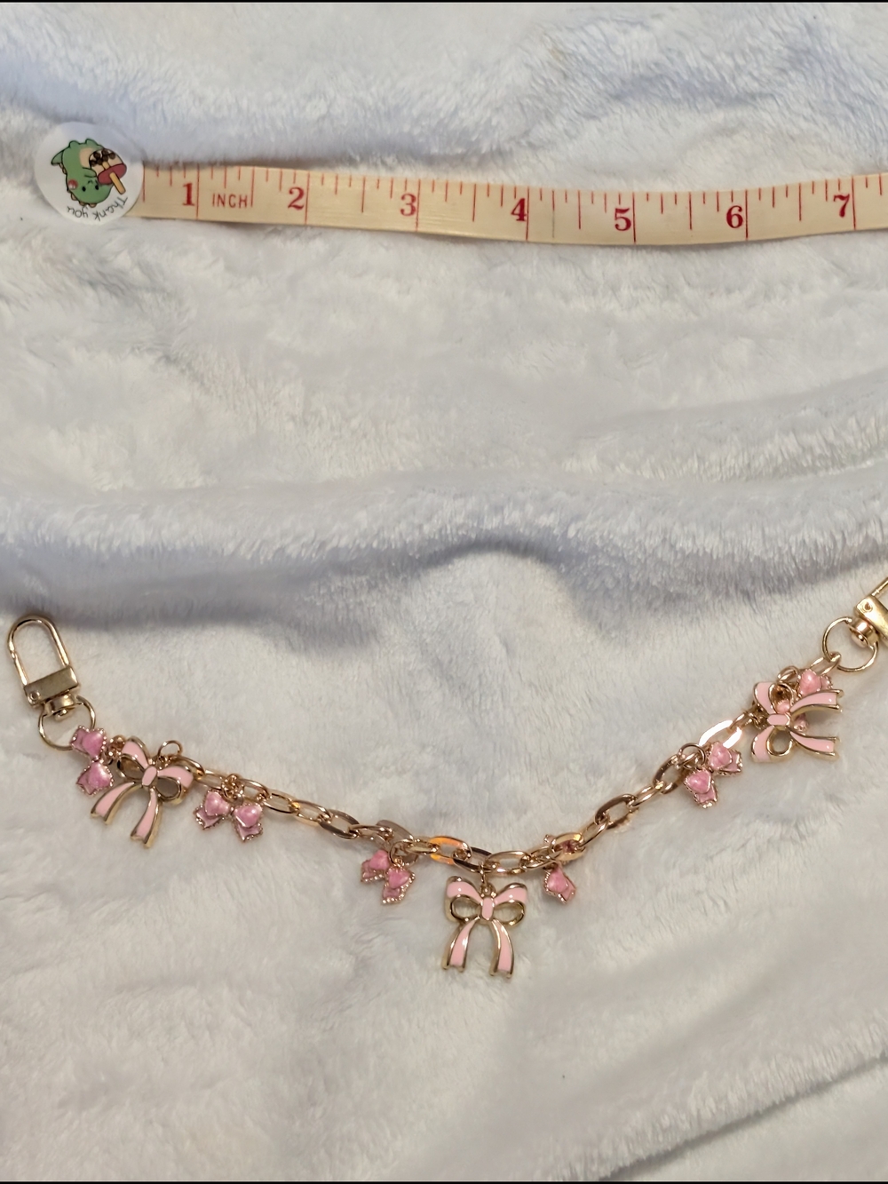 Gold-Tone Pink Bow Charm Purse/ Wallet Bag Extender Chain - Picture 3 of 3